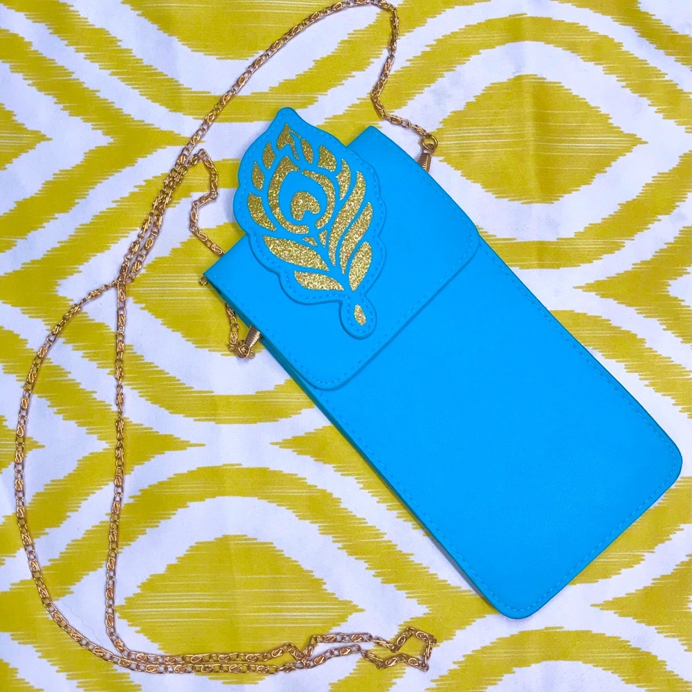 Blue & Gold Faux Leather Wallet/Cellphone Purse